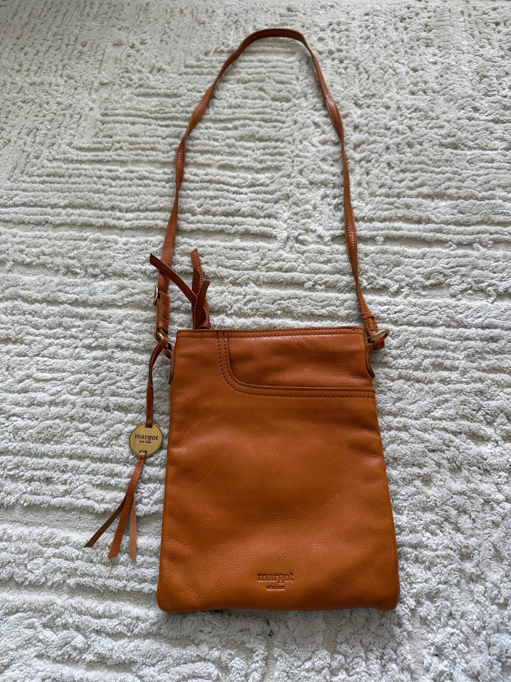 Margot New York split pocket leather crossbody cognac purse